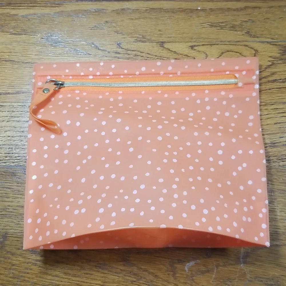 Peach with White Dots Makeup Bag with Gold Zipper NEVER USED